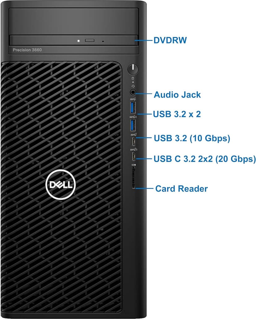Dell Precision 3660 Tower Computer, Intel i7-13700 16-Core, 64GB RAM, 2TB NVMe SSD, Nvidia Quadro T1000 8GB DDR6, Mini-Display Port, AC Wi-Fi, Bluetooth - Windows 11 Pro, Black Desktop