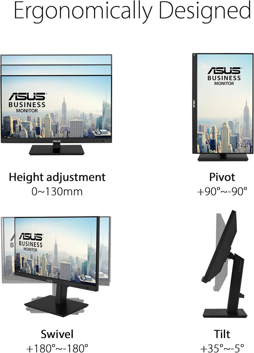 ASUS 24" 1080P Multi-Touch Monitor (BE24ECSBT) - Full HD, IPS, 10-Point Touch, IPS, Eye Care, USB-C with Power Delivery, HDMI, DisplayPort Daisy Chain, Height Adjustable, VESA Wall Mountable, Black