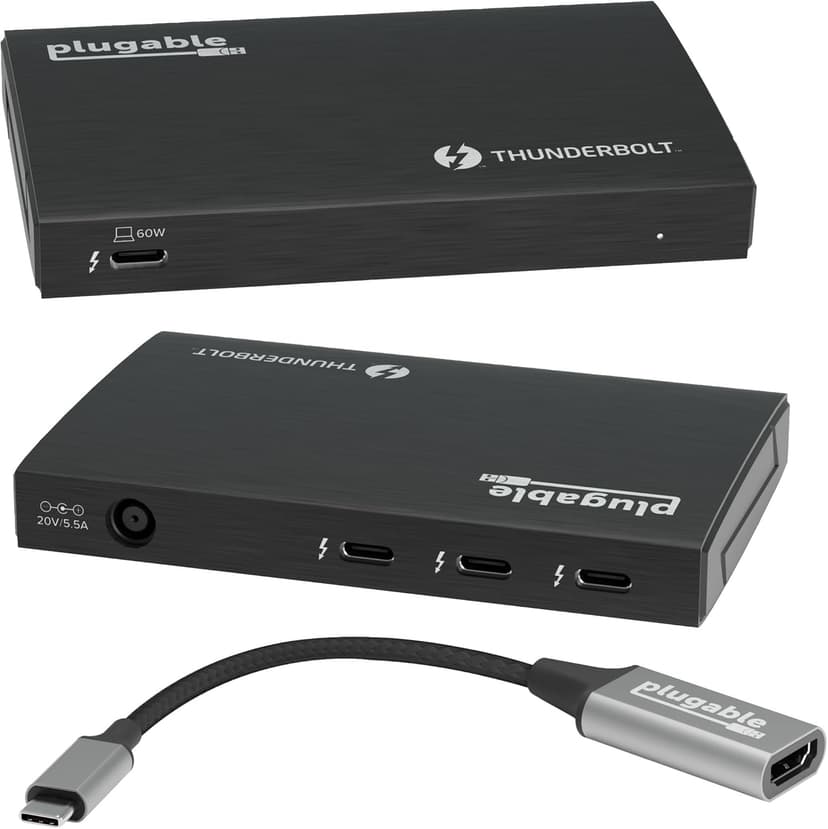Plugable Thunderbolt 4 Hub | 60W Laptop Charging | 3X Thunderbolt 4 Ports | Dual 4K/Single 8K Displays | USB4 Compatibility - TBT4-HUB3C