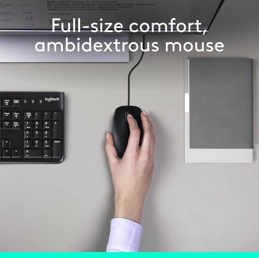 Logitech MK120 Wired Keyboard and Mouse Combo for Windows, Optical Wired Mouse, Full-Size, USB, Compatible with PC, Laptop - Black
