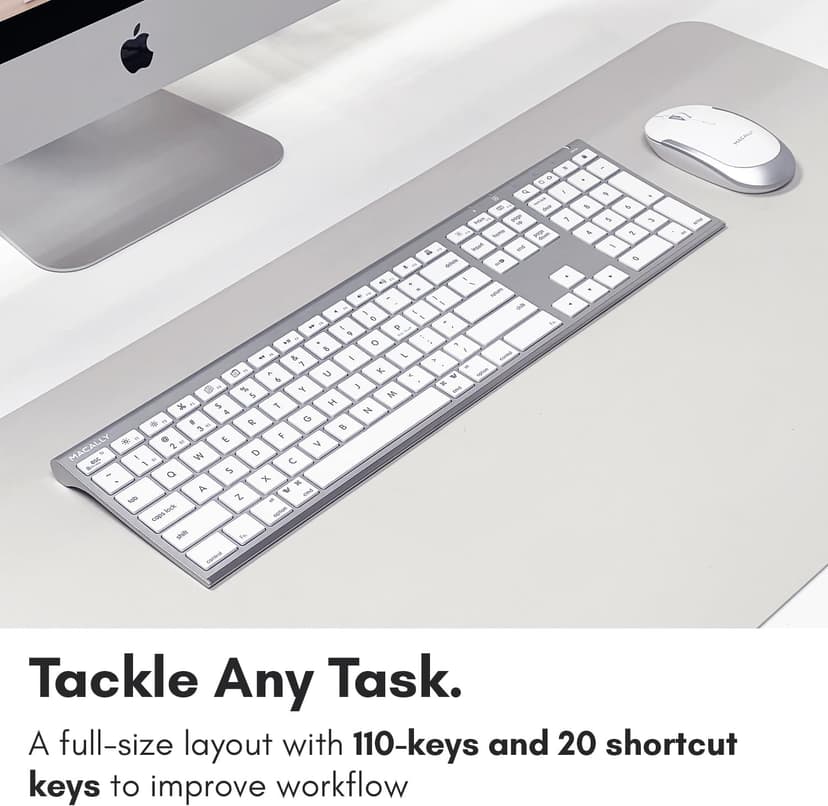 Macally Premium Bluetooth Keyboard and Mouse for Mac | Compatible Wireless Apple Keyboard and Mouse Combo (110 Keys Multi-Device Rechargeable) for MacBook Pro/Air and iMac