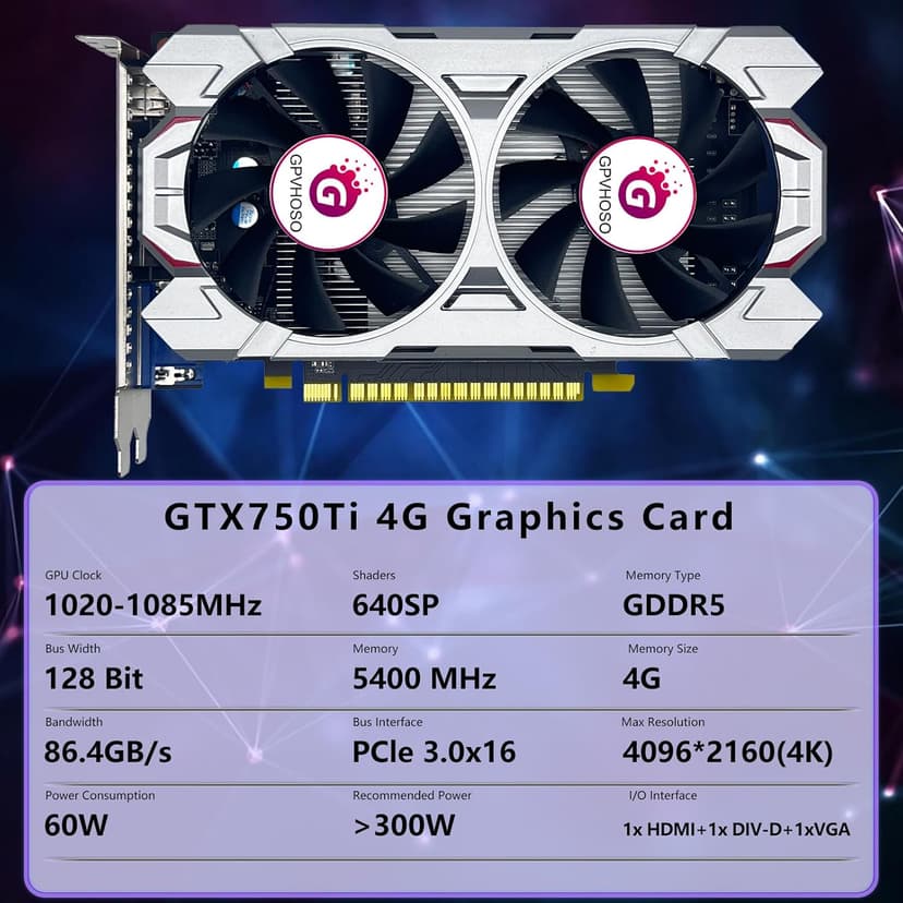 GTX 750Ti 4GB Graphics Card GDDR5 128bit Direct X12 640SP Gaming Video Card, PCI Express 3.0x16 Interface, HDMI, DVI-D, VGA, Dual Fan, Low Power GPU for Working Gaming