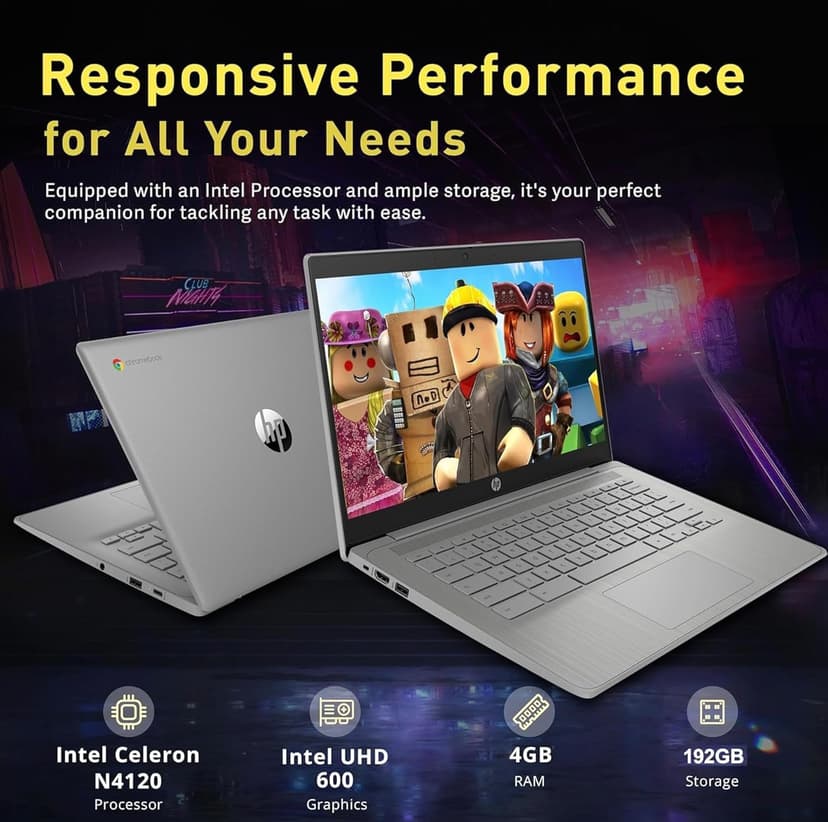 HP Chromebook 14" HD Flagship Laptop for Student Business, Quad-Core Celeron N4120 Processor, 4GB RAM, 192GB Storage (64GB eMMC + 128GB Card), Webcam, WiFi, Long Battery, Chrome OS+HubxcelAccessory