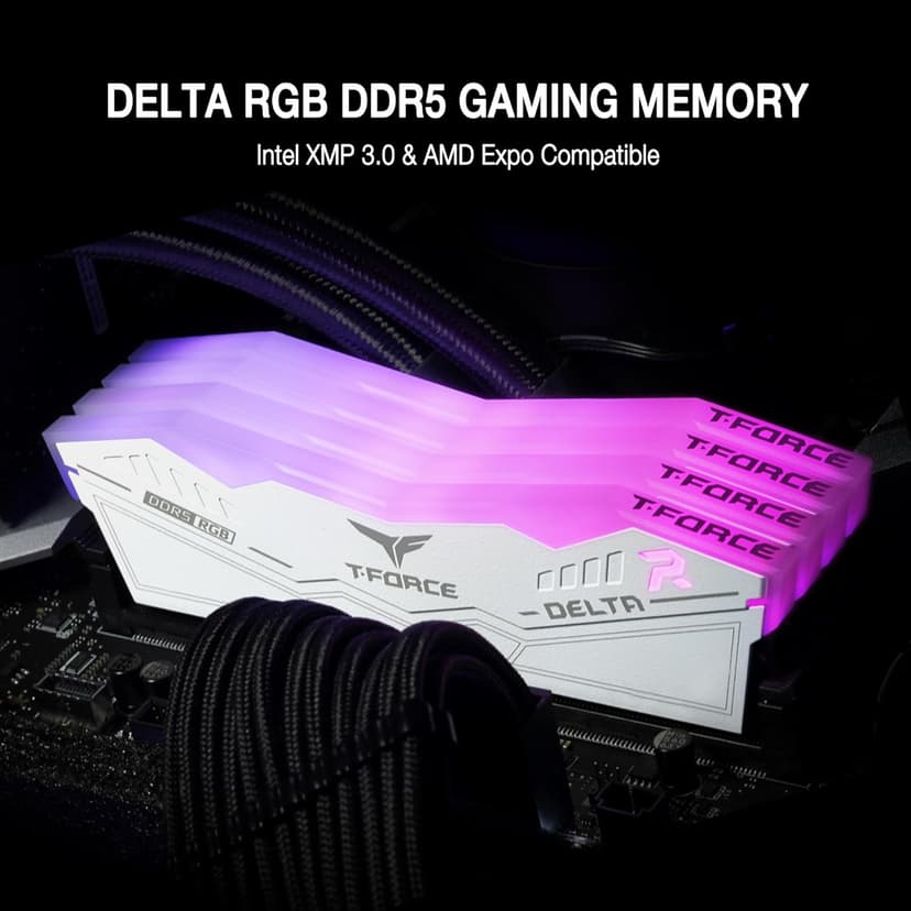 TEAMGROUP T-Force Delta RGB DDR5 Ram 32GB (2x16GB) 6000MHz PC5-48000 CL30 Intel XMP 3.0 & AMD Expo Compatible Desktop Memory Module Ram White FF4D532G6000HC30DC01