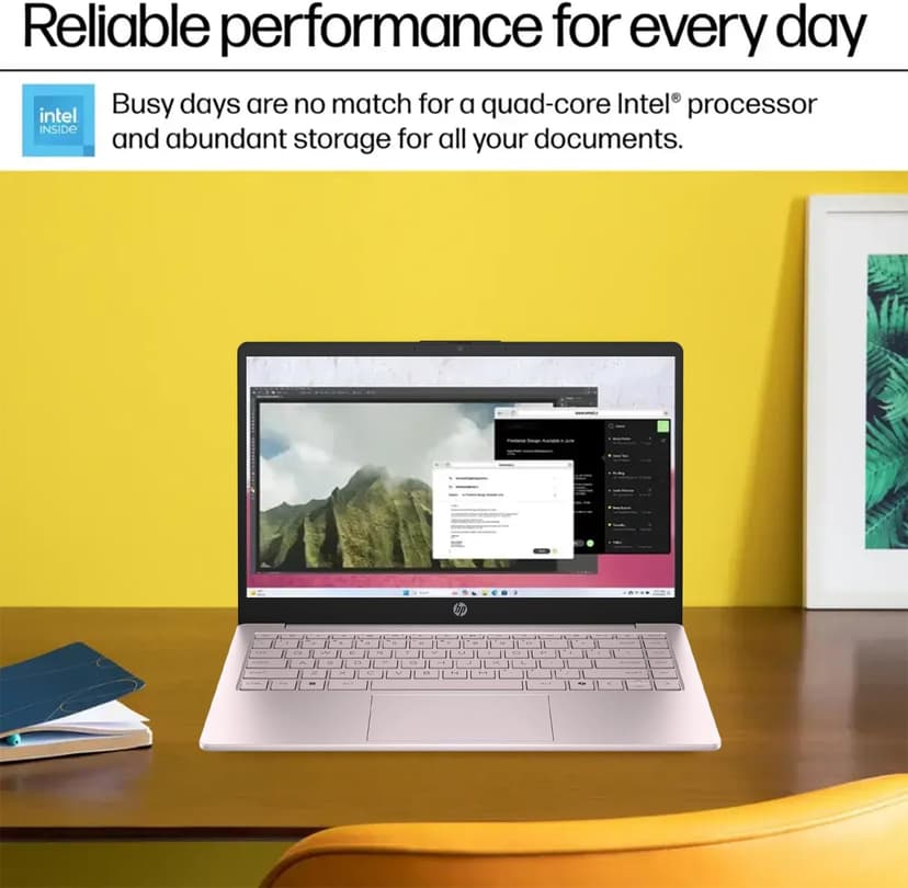 HP 14 Ultrabook • Back to School Limited Edition w/Microsoft 365 • Intel 4-Core CPU • 8GB RAM • 1.6TB Storage (128GB OnBoard w/ 512GB Portable Drive + 1TB OneDrive) • Tranquil Pink • Win 11