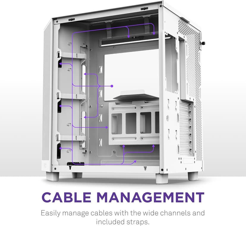 NZXT H6 Flow | CC-H61FW-01 | Compact Dual-Chamber Mid-Tower Airflow Case | Panoramic Glass Panels | High-Performance Airflow Panels | Includes 3 x 120mm Fans | Cable Management | White