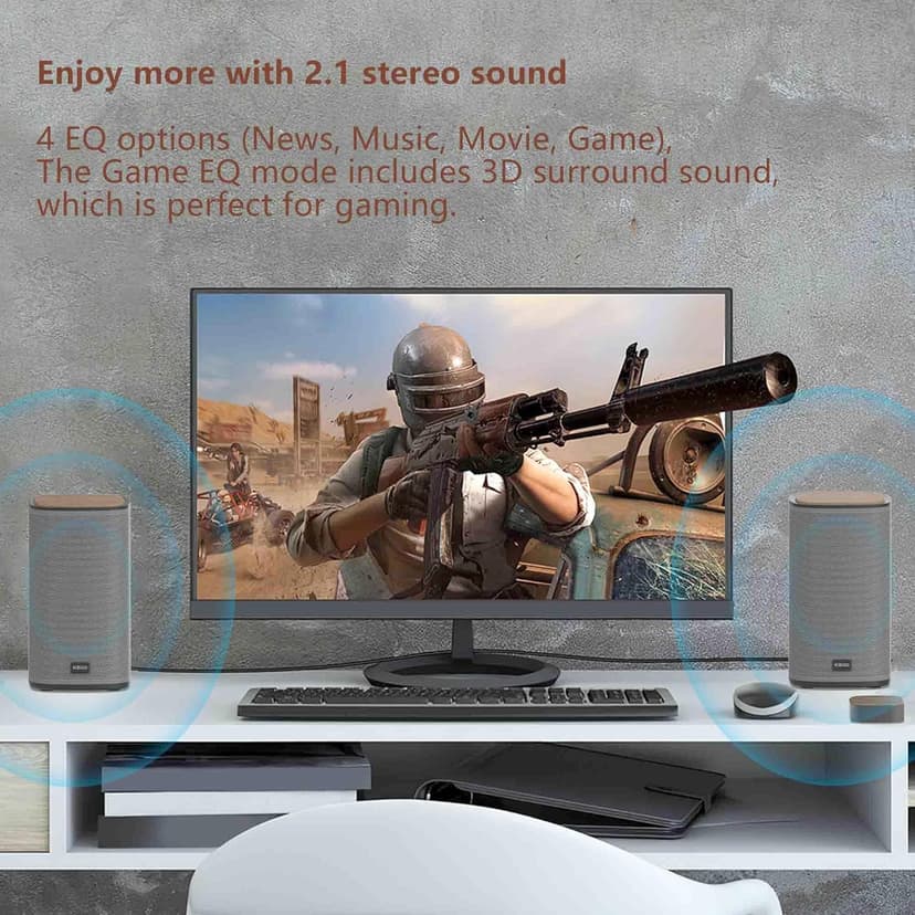 2.1 Bluetooth Computer Speakers with Wireless Subwoofer and Wireless Touchpad for Desktop Laptop Pc Stereo Gaming Speakers, 4 EQ Modes, Aesthetic Style with Great Sound Quality