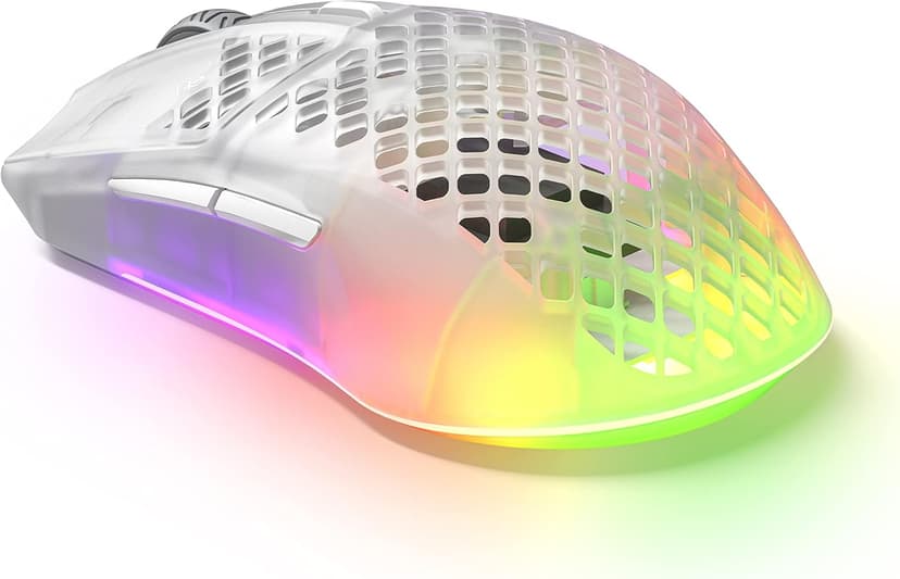 SteelSeries Aerox 3 Wireless - Holey RGB Gaming Mouse - 18K DPI TrueMove Air Optical Sensor - Ultra-Lightweight Water Resistant Design - Ghost