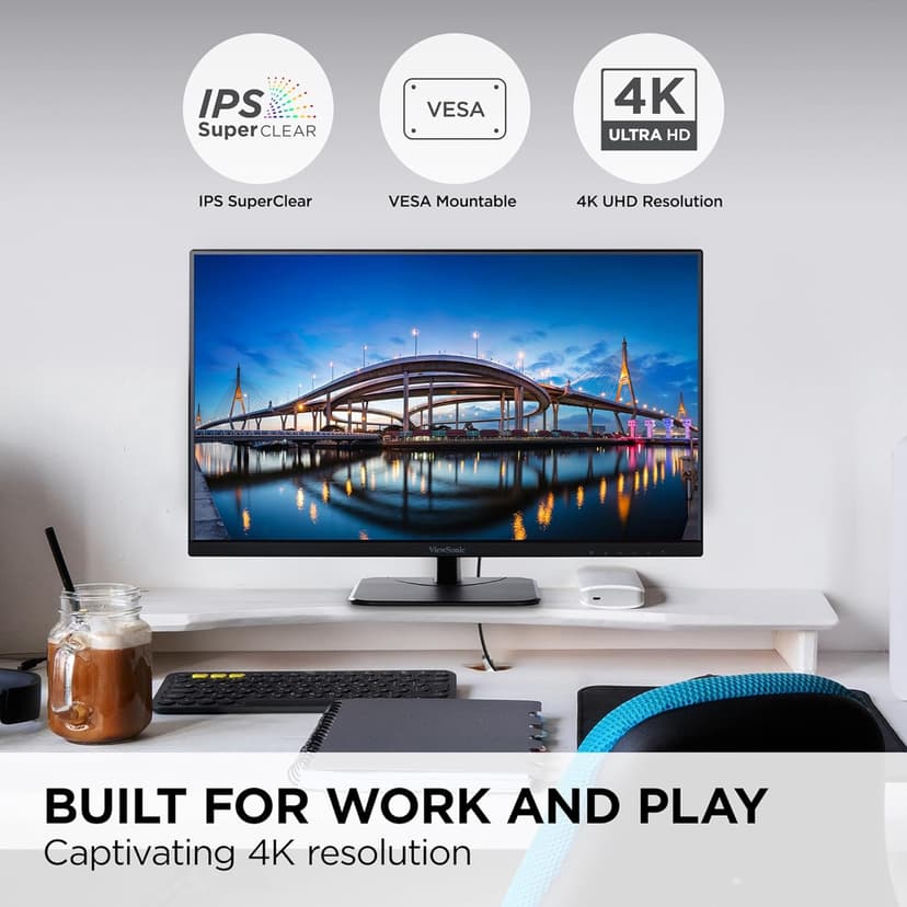 ViewSonic VA2756-4K-MHD 27 Inch IPS 4K Monitor with Ultra-Thin Bezels, HDMI and DisplayPort Inputs for Home and Office
