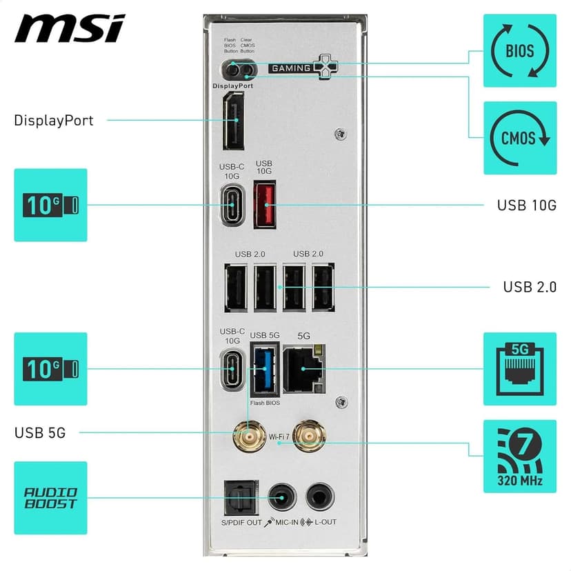 msi B850 Gaming Plus WiFi Motherboard, ATX - Supports AMD Ryzen 9000/8000 / 7000 Processors, AM5 - DDR5 Memory Boost 8200+ MT/s (OC), PCIe 5.0 x16 & 4.0 x16, M.2 Gen5, Wi-Fi 7, 5G LAN