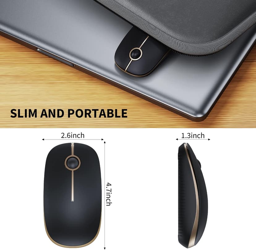 VssoPlor Wireless Mouse, 2.4G Slim Portable Computer Mice with Nano Receiver for Notebook, PC, Laptop, Computer (Black and Gold)