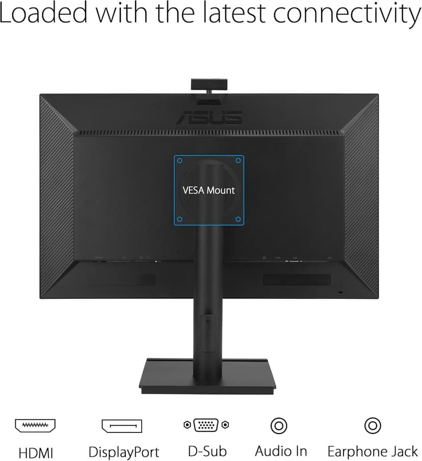 ASUS 27” 1080P Video Conferencing Monitor (BE279QFK) - Full HD, IPS, 100Hz, Frameless, Built-in Webcam, Mic Array, Speaker, Height Adjustable, Ergonomic Design, Eye Care, Wall Mountable, 3 yr warranty
