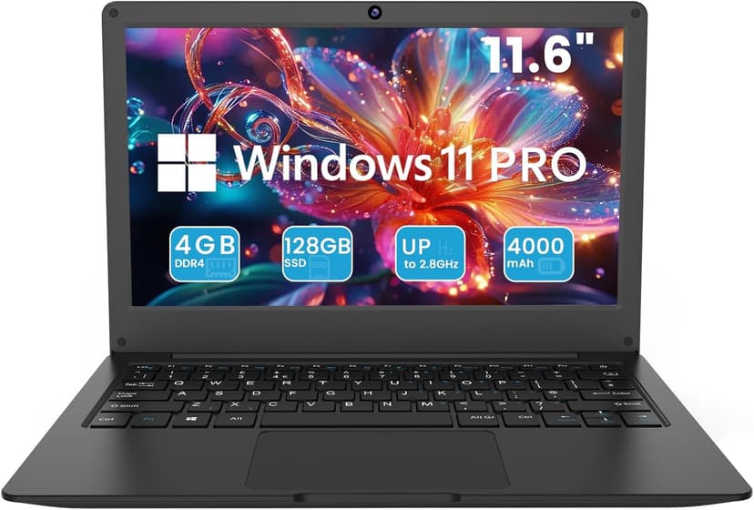 Azeyou 11.6” Laptop HD Display, Student Laptop Computer 4GB DDR4 RAM, 128GB SSD, OS 11 Pro Laptops, WiFi, BT4.2, USB3.0, Type_C 4000mAh Battery (Black)