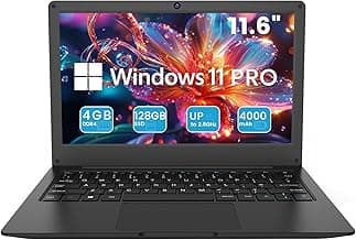 Azeyou 11.6” Laptop HD Display, Student Laptop Computer 4GB DDR4 RAM, 128GB SSD, OS 11 Pro Laptops, WiFi, BT4.2, USB3.0, Type_C 4000mAh Battery (Black)