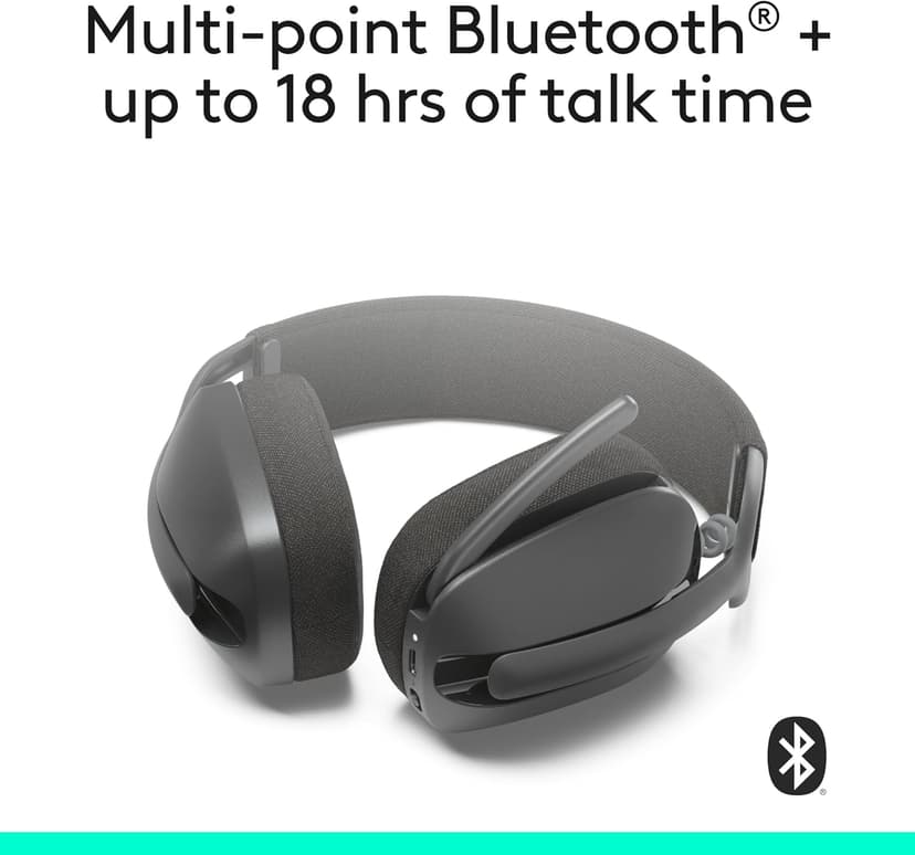Logitech Zone Vibe 100 Lightweight Wireless Over Ear Headphones with Noise Canceling Microphone, Advanced Multipoint Bluetooth Headset, Works with Teams, Google Meet, Zoom, Mac/PC - Graphite