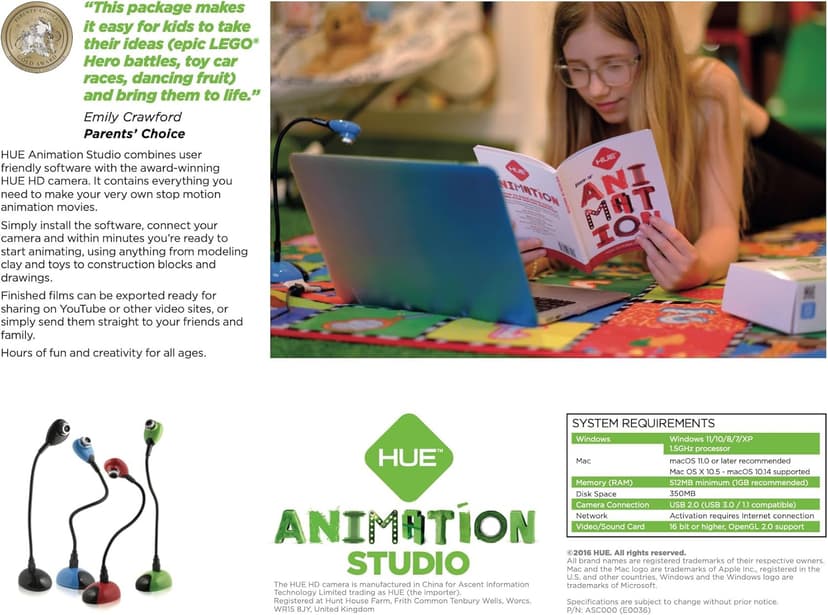 HUE Animation Studio: Complete Stop Motion Kit (Camera, Software, Book) for Windows/macOS (Red) with Carry Case