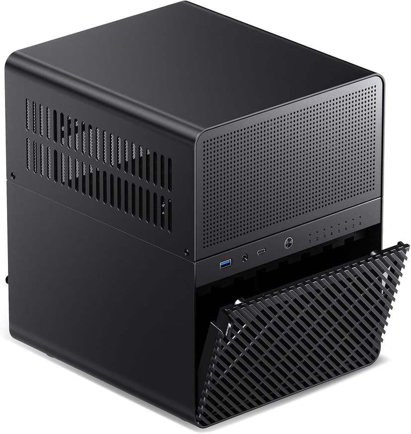 JONSBO N3 Mini-ITX NAS PC Chassis, ITX Computer Case, 8HHD+1-SSDD isk Bays NAS Mini Aluminum with Steel Plate Case, Built-in 2x10cm Fan, Power Support: SFX105mm, Support 130mm CPU Cooler