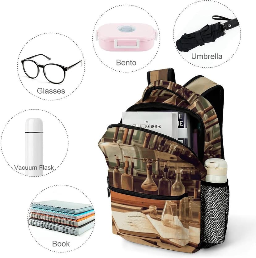 Vintage Chemistry Lab Backpack for Men Women Daypack Carry On Backpack for Travel Business Work Laptop Bag