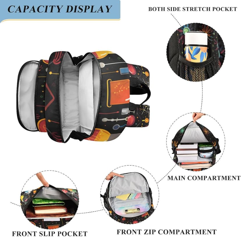 Cartoon Chemistry Backpack Kids School Bag Lightweight Laptop Backpack Elementary Capacity Student Bookbags for Travel Daypack with Reflective Stripes