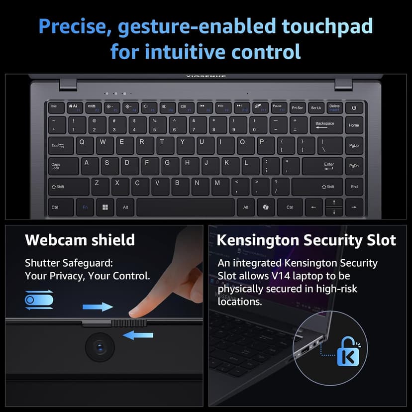 Laptop with MS Office Pro Plus 2024, 14 inch HD Display Laptop Computer, Quad-Core N5095 Up to 2.9 GHz, 8GB RAM 128GB SSD Laptops, 2.4G/5G WiFi, BT 5.0, USB 3.0, Webcam, Long Battery Life