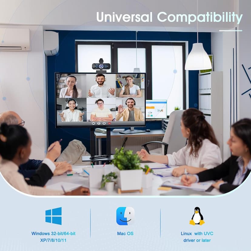 1080P HD Webcam with Microphone, Noise Cancellation, Privacy Cover, Wide-Angle Lens, Auto Light Correction, Plug & Play USB Webcam for Laptop, Desktop, PC, Mac, Zoom, Skype, Streaming Black