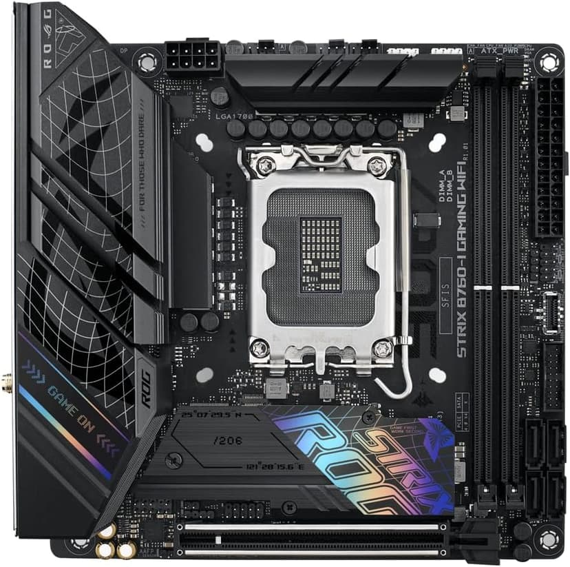 ASUS ROG Strix B760-I Gaming WiFi 6E Intel® B760(13th and 12th Gen)LGA 1700 mini-ITX motherboard,8 + 1 power stages,DDR5 up to 7600 MT/s, PCIe 5.0,2xM.2 slots,USB 3.2 Gen 2x2 Type-C,Aura Sync RGB