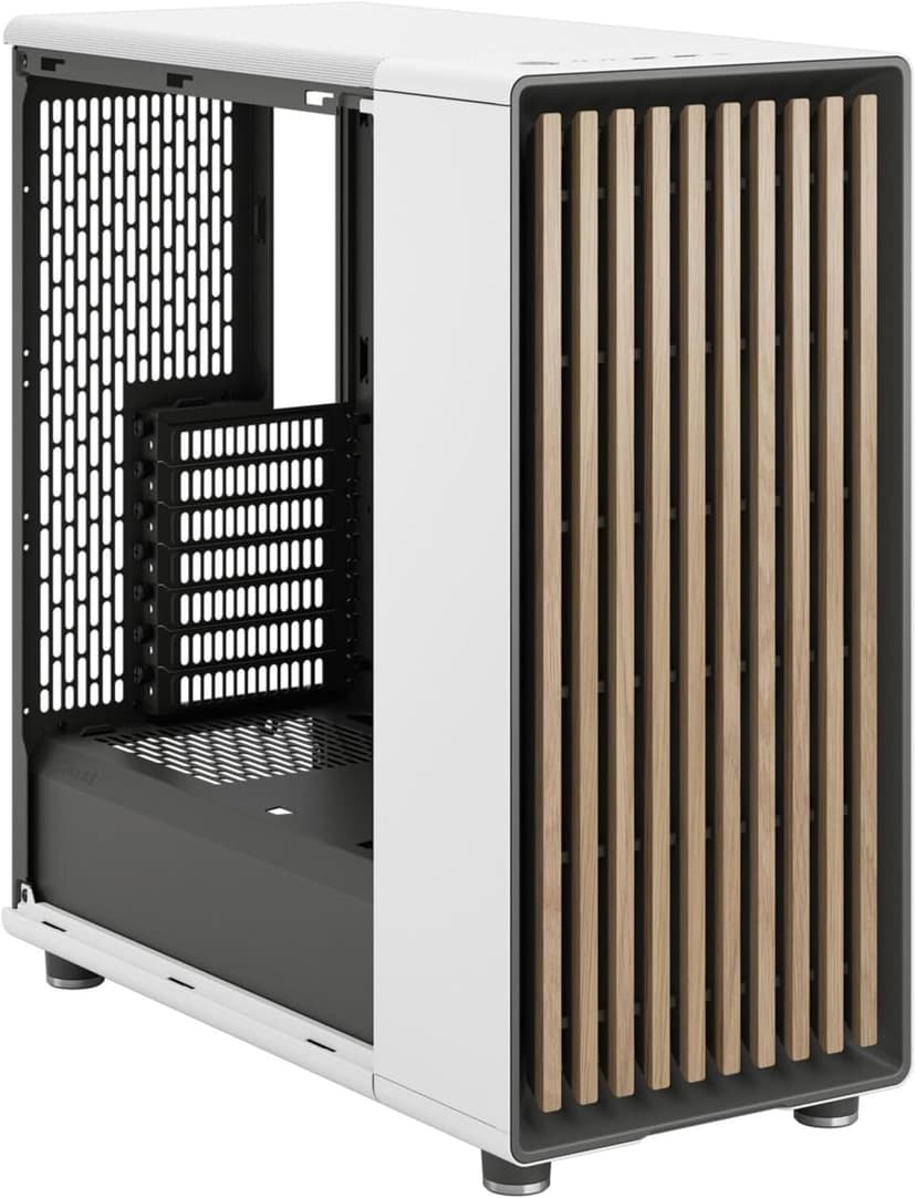 Fractal Design North Chalk White Tempered Glass Clear - Genuine Oak Wood Front - Glass Side Panel - Two 140mm Aspect PWM Fans Included - Type C USB - ATX Airflow Mid Tower PC Gaming Case