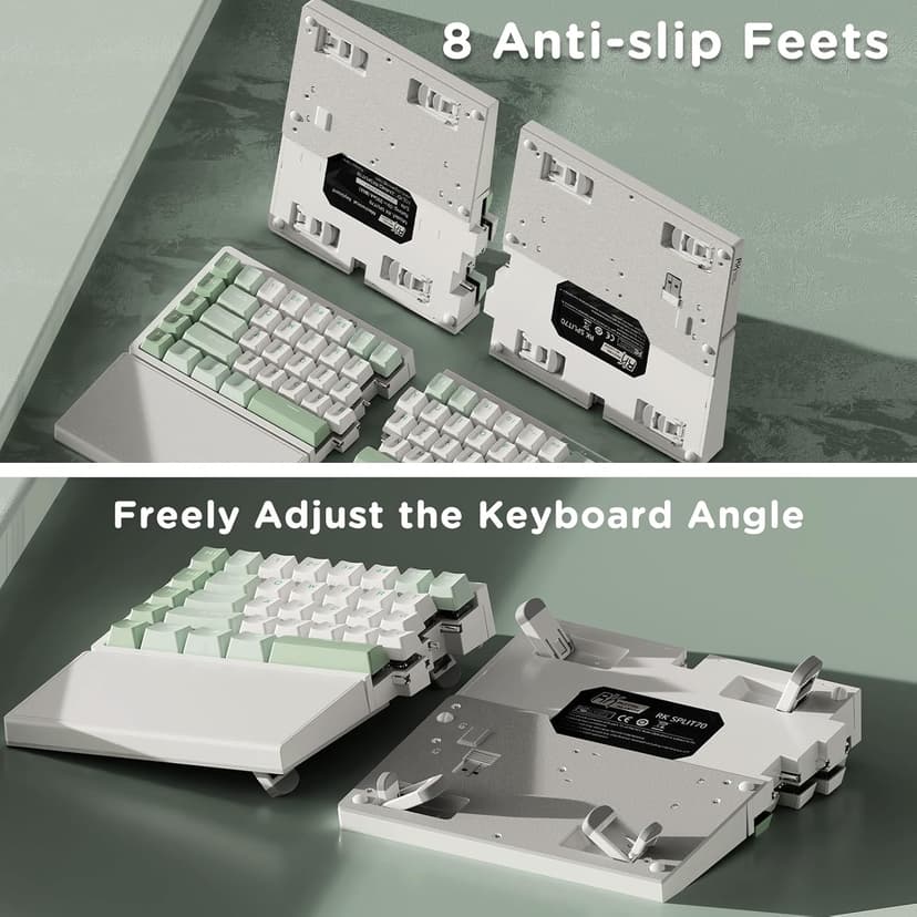RK ROYAL KLUDGE RKS70 Ergonomic Split Mechanical Keyboard, Wireless Bluetooth/2.4G/Wired Keyboard with Wrist Rest, 75% RGB PC Gaming Keyboards for Win/Mac, Hot Swappable Silver Grey Switches, White