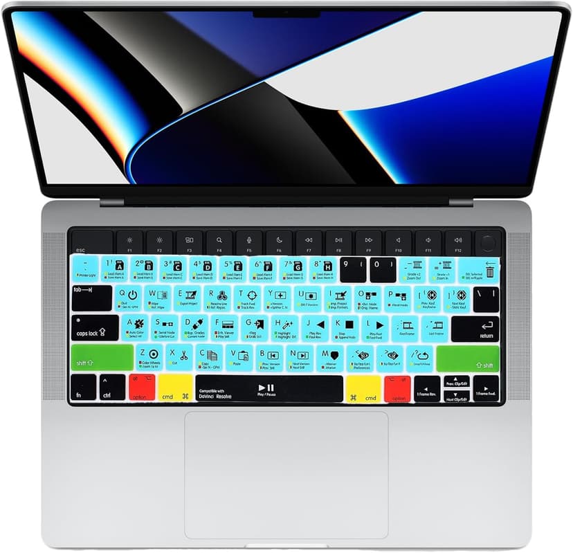 Davinci Resolve Shortcuts Keyboard Cover for 2016-2024 M1/M2 MacBook Pro 14 inch and MacBook Pro 16 inch, MacBook Pro 13 15 Touch Bar Inch(A1989/A1706,A1990/A1707) 2016-2024