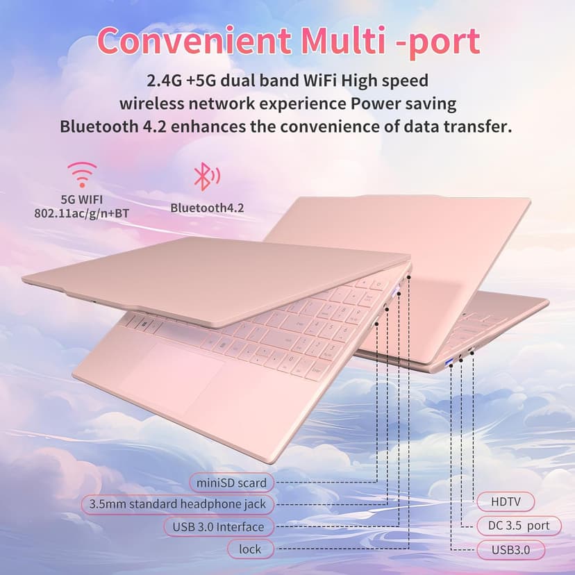 14.1" FHD Light Pink Laptops Business & Student Laptop Computer, 4-Core 2.9GHz N5095, 8GB RAM 512GB SSD Numeric Keypad, Standard HDMI Lightweight & Slim Portable, Win11 Pro, 2 Year Warranty