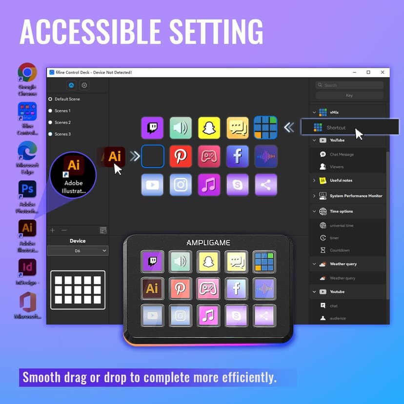 Fifine AmpliGame Stream Controller with 15 Macro Keys, Streaming Keyboard with Trigger Actions in OBS/Twitch/YouTube/Streamlabs, Shortcut Buttons Keypad Works with Mac and PC-D6