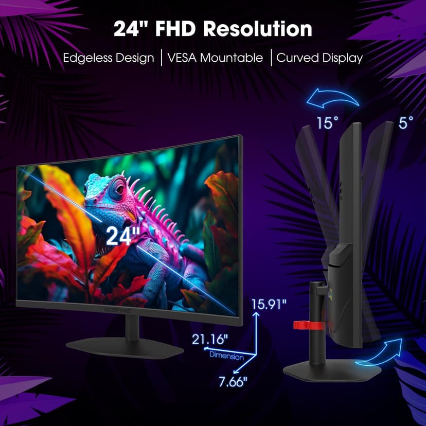 Sceptre Curved 24-inch Gaming Monitor 1500R DisplayPort HDMI X2 Eye Care 100% sRGB Build-in Speakers, 1ms 100Hz Machine Black 2024 (C248W-FW100T Series)