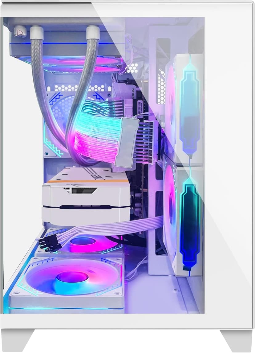 Panorama Gaming PC Desktop Computer - AMD Ryzen 7 5700G 3.8 GHz, RTX 4060 8GB, 32GB DDR4 RAM 3200, 1TB M.2 PCIE + 1TB SATA SSD, 650W PSU, 240mm AIO, Windows 11 Pro 64-bit, White