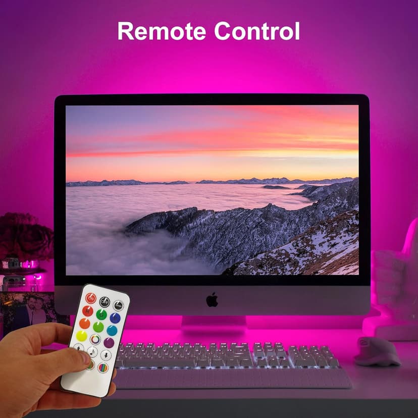 RGB Light Bar, Music Sync RGB IC LED Lights Bars, USB Powered Ambient Lighting, Remote Control Color Changing Gaming TV Backlight, 8 Dynamic Modes for PC Room Monitor Desk