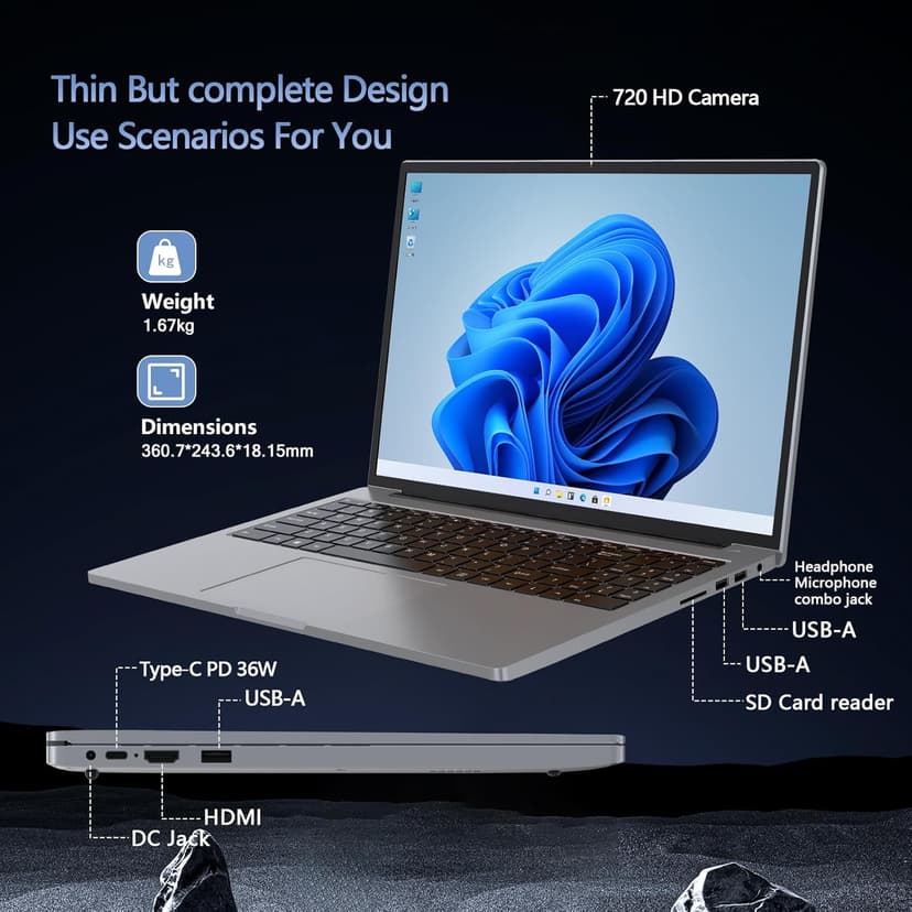 Gaming Computer,Laptop Gamer,16GB RAM 512GB SSD,N100 (Up to 3.4GHz,12th),16" FHD,Aluminum Body,with WiFi/BT,Backlit Keyboard,Support Type C Charging,for Gaming,Business,SpaceGray