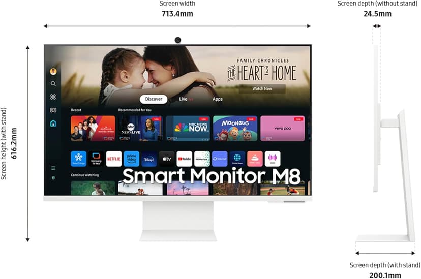 SAMSUNG 32-Inch M8 (M80D) Series 4K UHD Smart Monitor with Streaming TV, Speakers, HDR10+, AI Upscaling, USB-C, Ergonomic Stand, SlimFit Camera, Gaming Hub, LS32DM801UNXZA, 2024