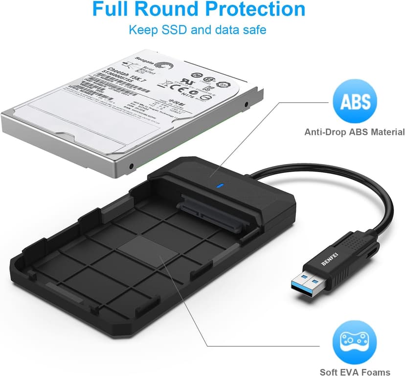 BENFEI 2.5 Inch SATA to USB Tool Free External Hard Drive Enclosure, USB Type-C/Type-A to Sata Compatible for 2.5 Inch SSD(Optimized for SSD, Support UASP SATA III)
