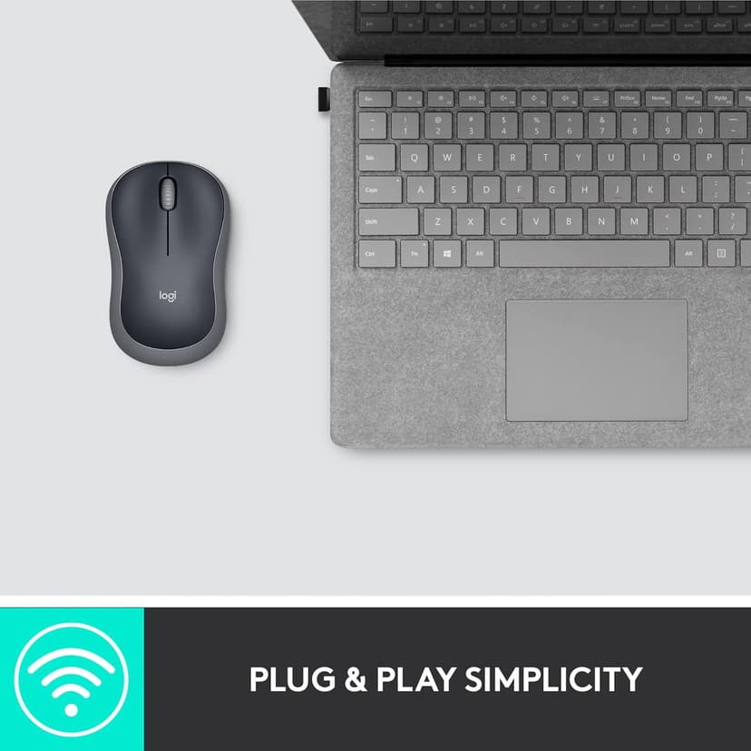 Logitech M185 Wireless Mouse, 2.4GHz with USB Mini Receiver, 12-Month Battery Life, 1000 DPI Optical Tracking, Ambidextrous PC/Mac/Laptop - Swift Grey