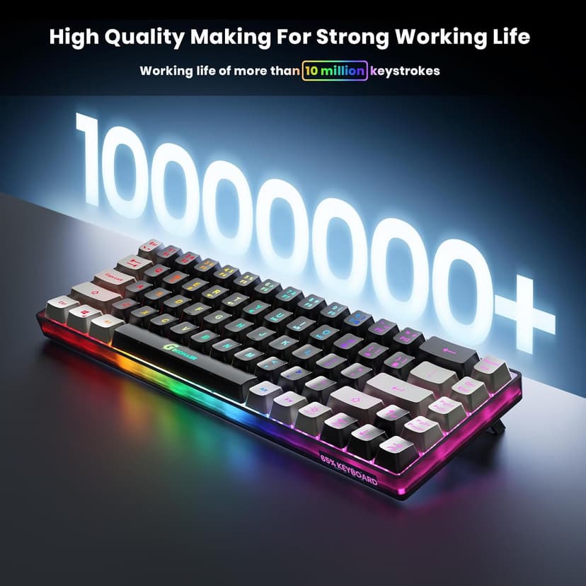 65% Wireless Gaming Keyboard, Rechargeable Backlit Gaming Keyboard, 68 Keys Ultra-Compact Anti-ghosting No-Conflict Wireless Keyboard for PC Laptop Windows Gamer(Black-Grey)