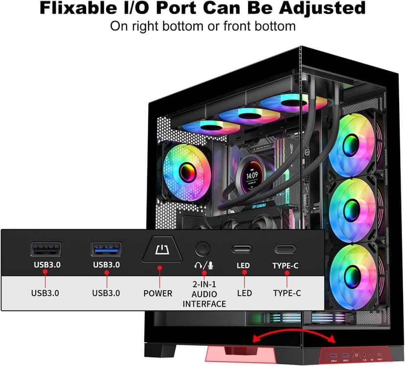 SAMA NEVIEW 4503 Mid Tower PC Case with Dual Tempered Glass Panels, 4×120mm ARGB Fans Pre-Installed, High Airflow ATX PC Case for Case PC Gaming, USB 3.0×2, Type-C Port, Supports Top 360mm AIO – Black