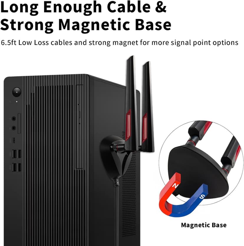 9dBi WiFi 6 6E Tri-Band 2.4GHz + 5 GHz + 6GHz Magnetic Base Gaming Antenna for WiFi 6 6E Router PC Desktop Computer PCI-E Card Bluetooth Gaming Motherboard