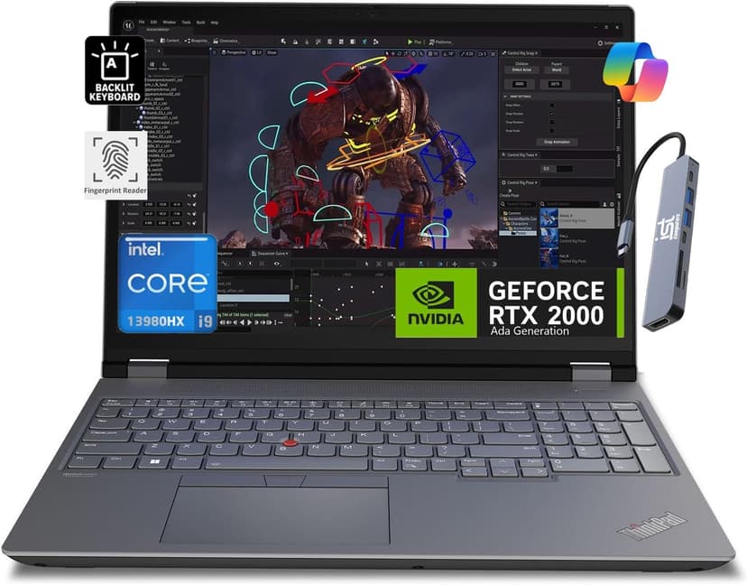 Lenovo ThinkPad P16 Gen 2 Mobile Workstation (16" FHD+, Intel 24-Core i9-13980HX, 64GB DDR5 RAM, 2TB SSD, NVIDIA RTX 2000 Ada 8GB) Laptop for Engineer, Designer, Architect, IST HUB, Win 11 Pro