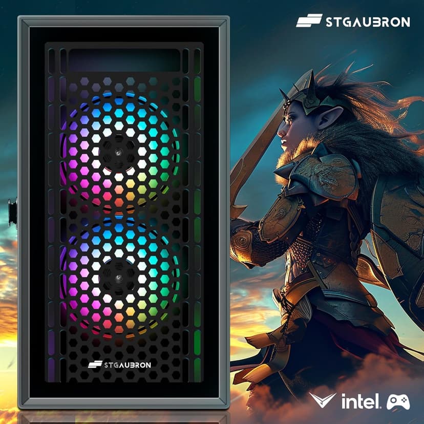 STGAubron Gaming PC Computer Desktop, Radeon RX 560 4G, Intel i7 Xeon E5 up to 3.0GHz, 16GB RAM, 512GB SSD, WiFi, BT 5.0, RGB Fan x3, Windows 10 Home for Gamer, Streaming