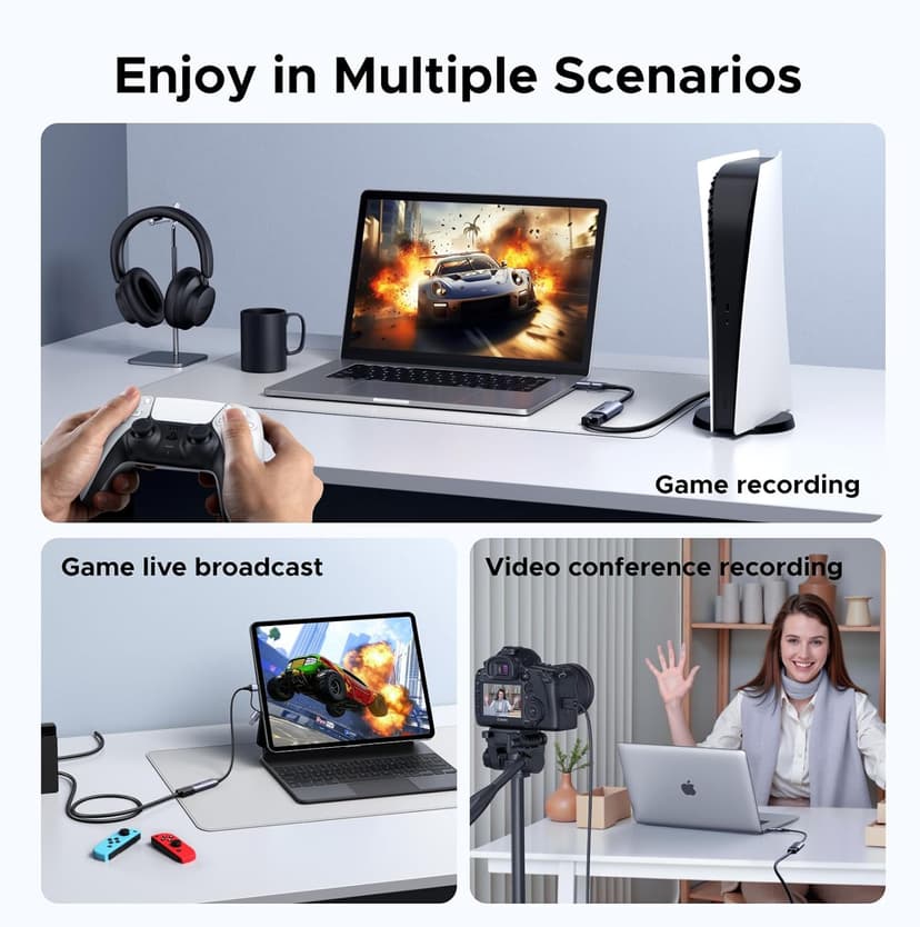 UGREEN 2K@30Hz Video Capture Card HDMI to USB 3.0 A and USB C Capture Device, 4K Input 1080P 60FPS with Low Latency for Streaming Game Recording Compatible with Switch 2/Xbox/PS4/PS5/PC/Camera
