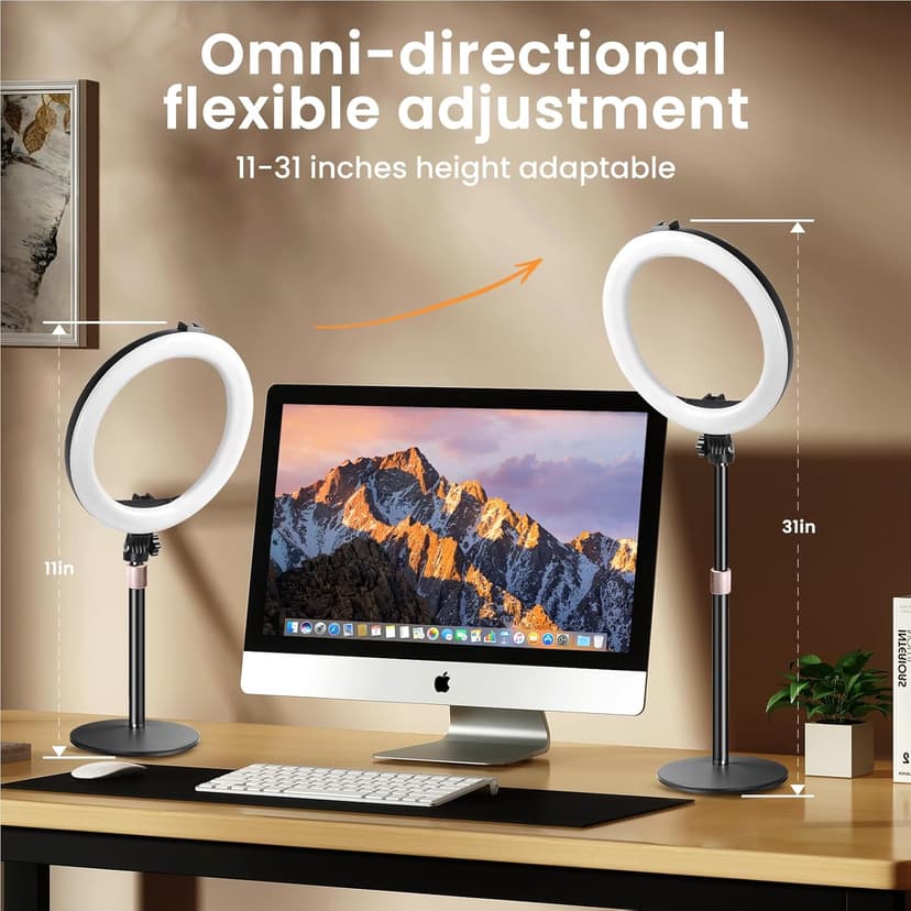 MACTREM 10“ Desk Ring Light with Stand, Desktop LED Circle Halo Light with Phone Holder for Computer Zoom Meeting, Laptop Light for Conference Video Calls, Live Streaming, Podcast, Selfie, Makeup