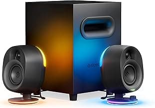 SteelSeries Arena 7 RGB Illuminated 2.1 Gaming Speakers with Powerful Bass, Subwoofer, and Bluetooth - Compatible with PC, PlayStation, Mobile - Black (Renewed)