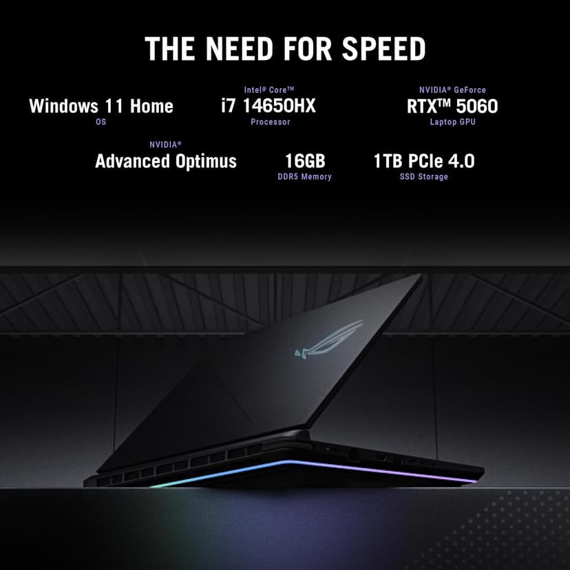 ASUS ROG Strix G16 (2025) Gaming Laptop, 16” FHD+ 16:10 165Hz/3ms Display, NVIDIA® GeForce RTX™ 5060 Laptop GPU, Intel® Core™ i7 Processor 14650HX, 16GB DDR5, 1TB Gen 4 SSD, Wi-Fi 7, Windows 11 Home