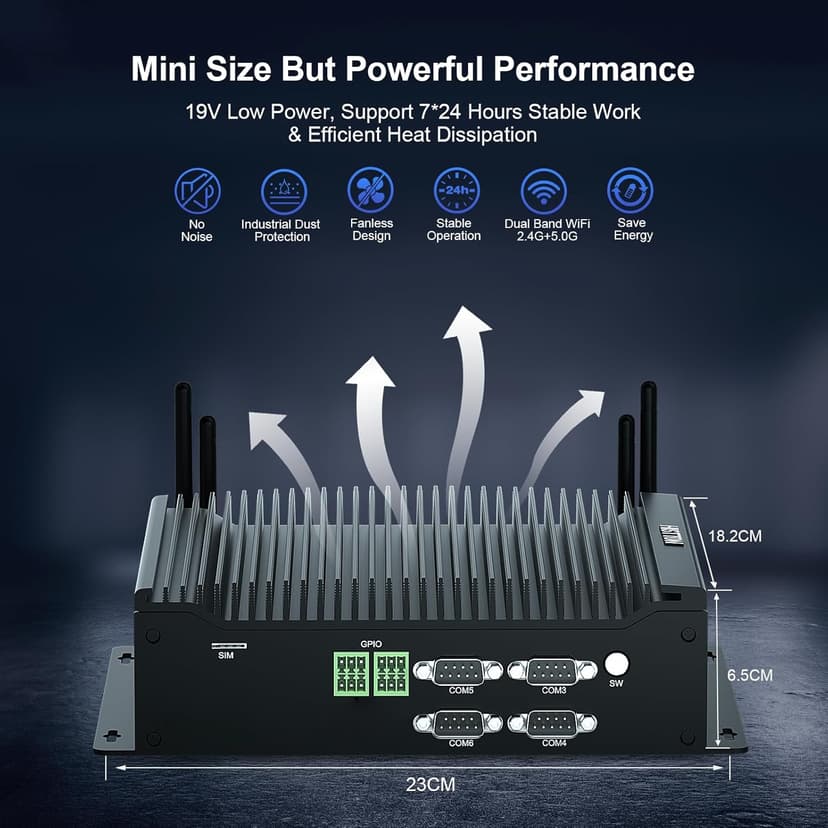 HISTTON Fanless Mini PC Core i7-10710U, 16GB RAM 512GB M2. SSD, Industrial PC with 6 RS232 COM, HD+DP+Type-C Triple Display, 2 LAN, 8 USB, GPIO, SIM, WiFi, BT4.2, Mini PC Windows 11 Pro, Linux/Ubuntu