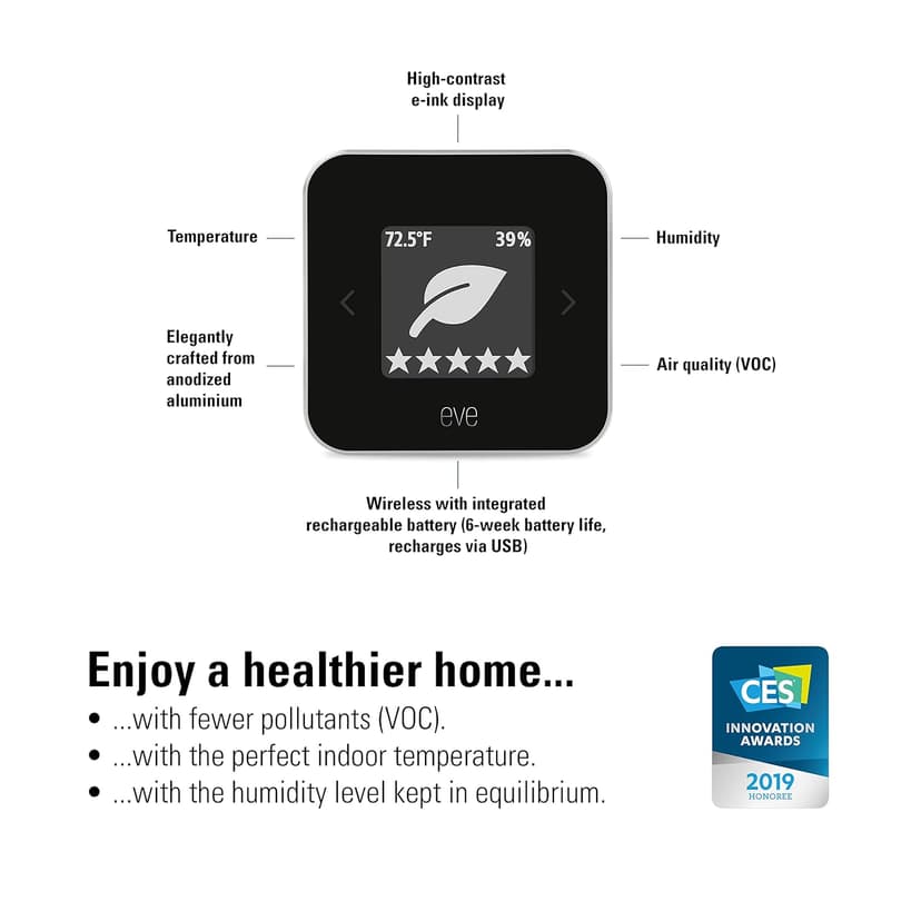 Eve Room - Indoor air Quality Sensor to Monitor air Quality (VOC), Temperature & Humidity, Apple HomeKit Technology, Bluetooth and Thread
