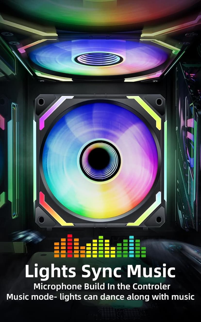 AsiaHorse COSMIQ 120mm PC RGB Fans Computer Case Fans, 5V 3-PIN Connector Daisy Chain PWM Cooling with Controller for Cases CPU Liquid Coolers (Black COSMIQ Forward, Black-3)
